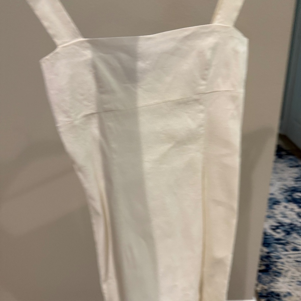 Pinko white linen square neck sleeveless short dress